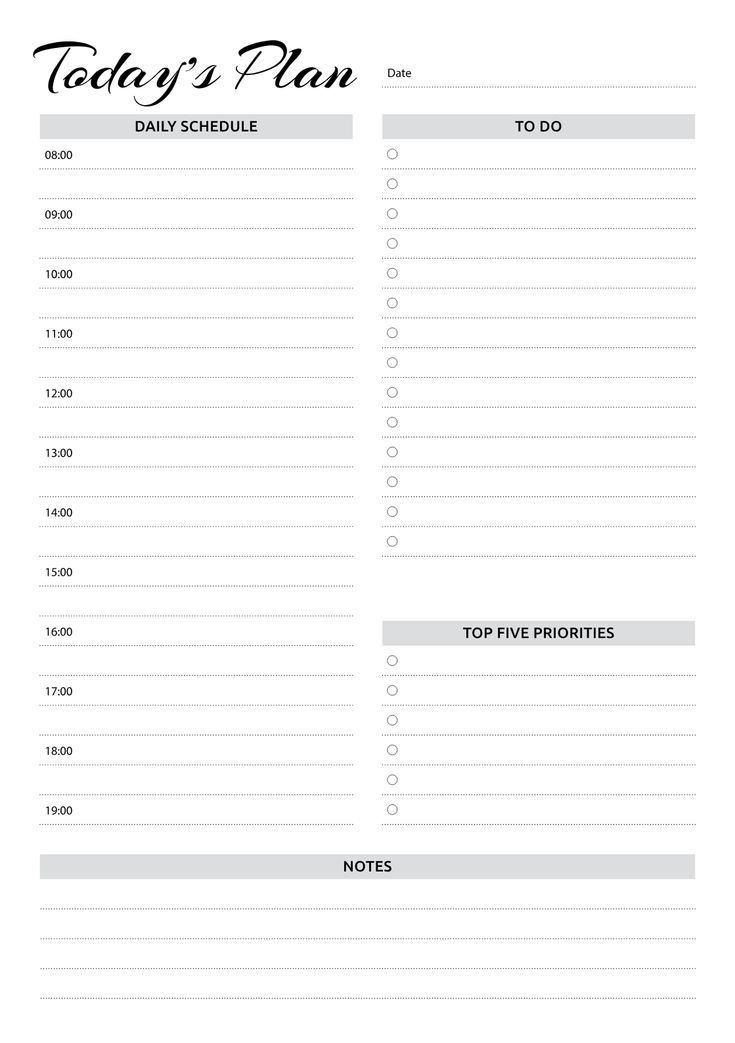 Printable Daily Planner With Hourly Schedule To do List 