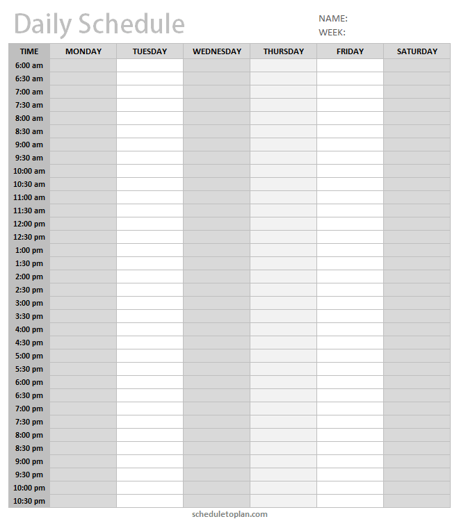 Printable Daily Schedule Template With Hours Blank Daily 