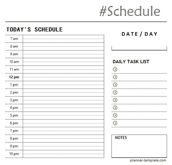Printable Hourly Schedule Template Daily Planner For 