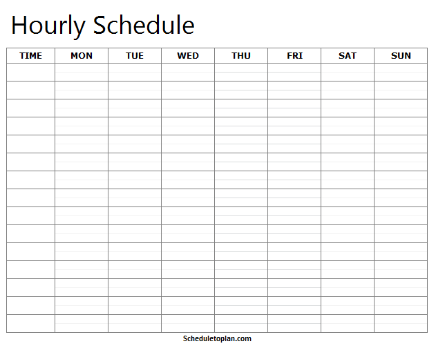 Printable Hourly Schedule Template For Students Weekly 