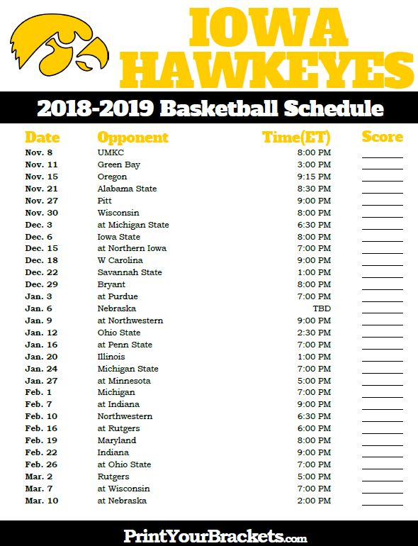 Printable Iowa Men's Basketball Schedule
