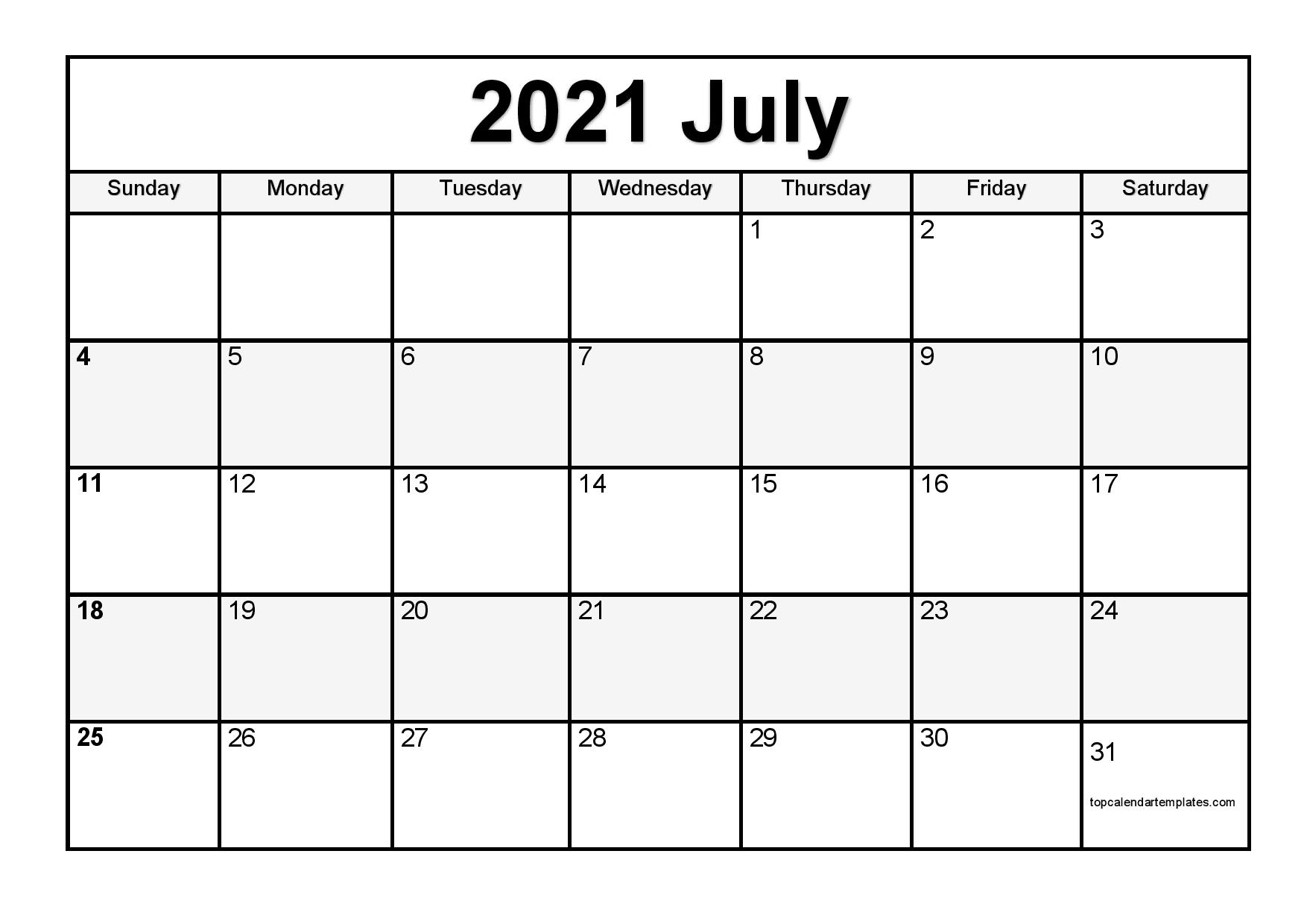 Printable July 2025 Calendar Template PDF Word Excel