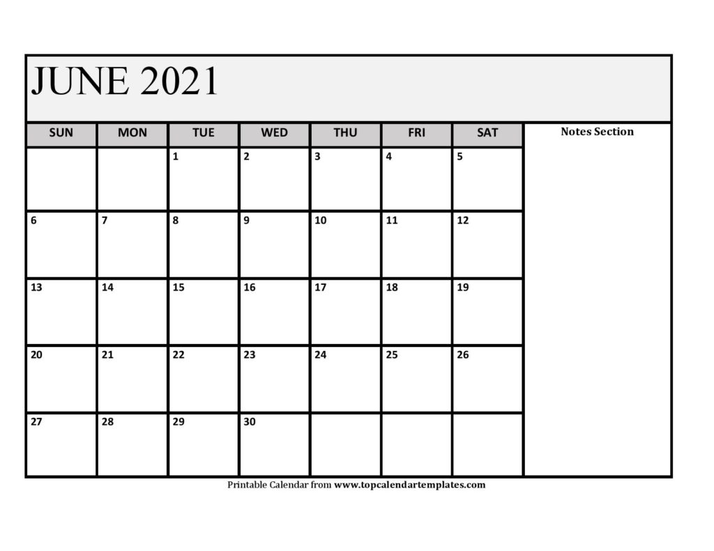 Printable June 2021 Calendar Template PDF Word Excel