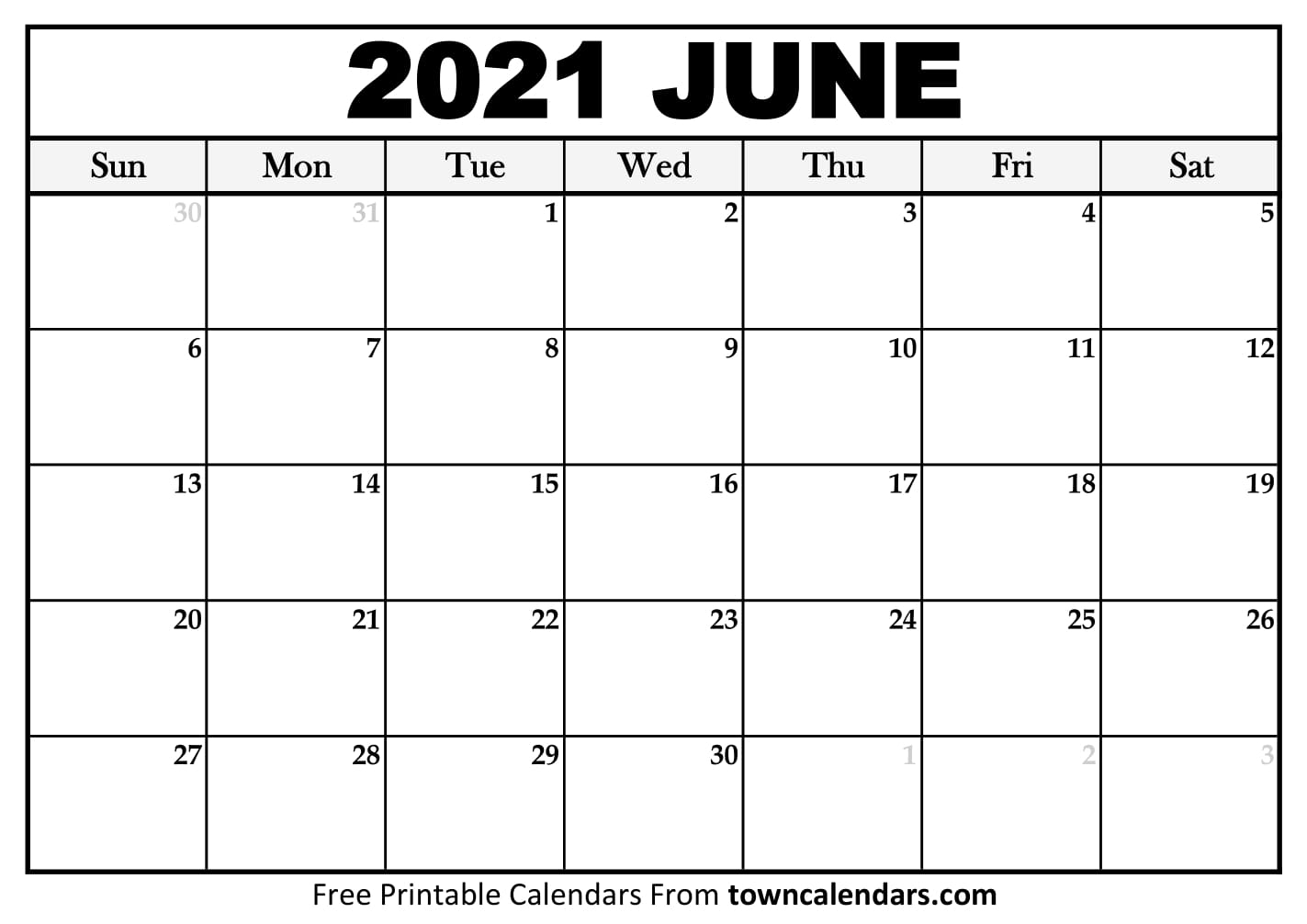 Printable June 2021 Calendar Towncalendars