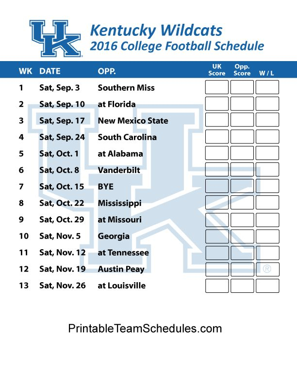 Kentucky Football Schedule Printable