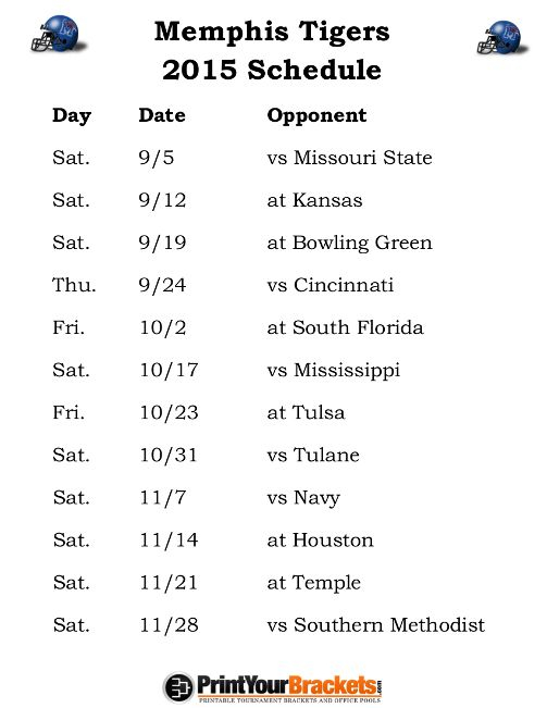 Printable Memphis Tigers Football Schedule 2015 Arkansas 
