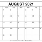 Printable Monthly Calendar August 2021 Free 2021