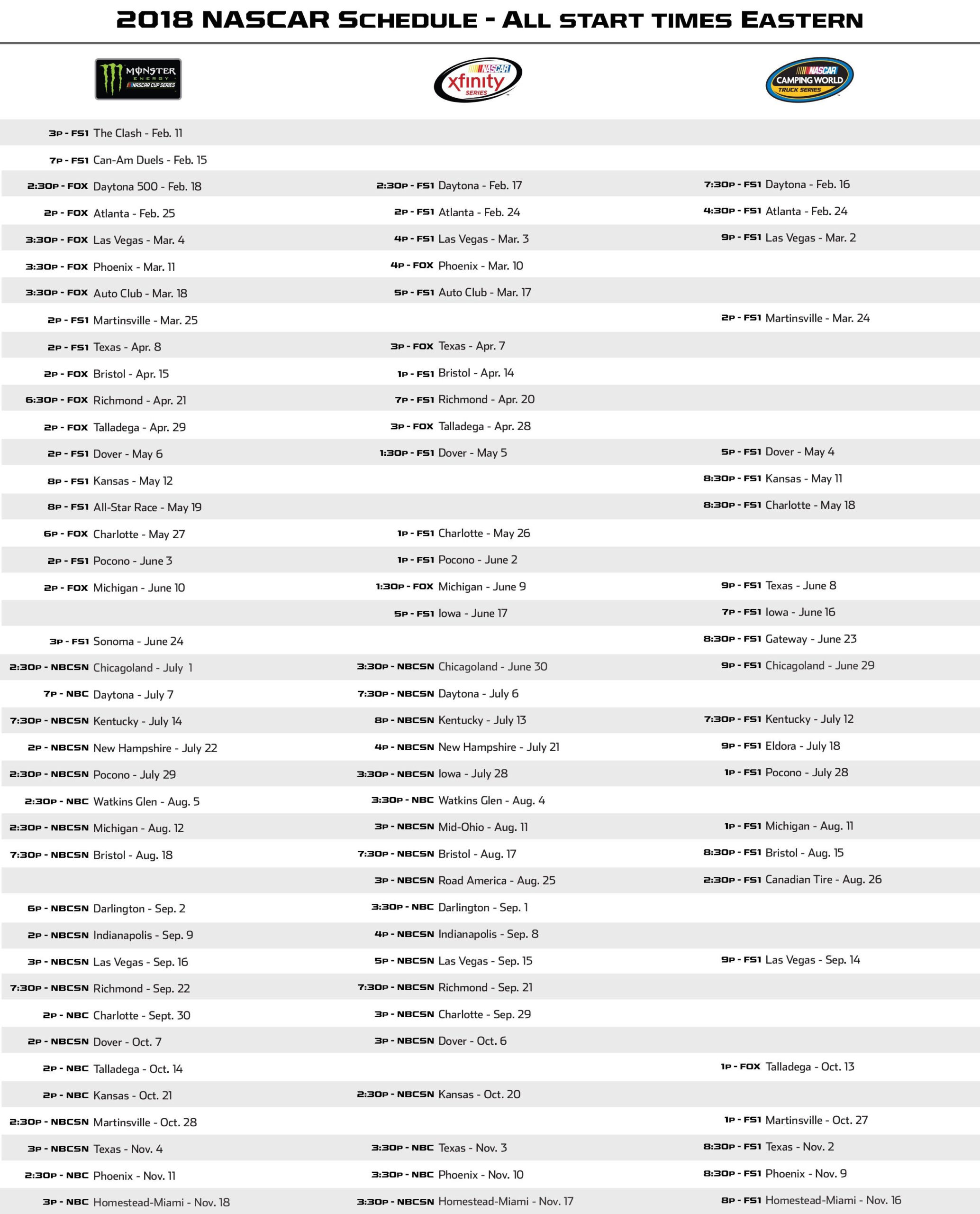 Printable Nascar Schedule Download Them And Try To Solve