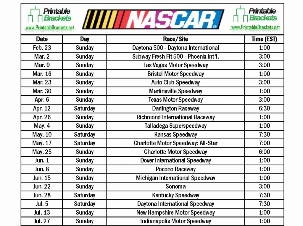 Printable Nascar Schedule Download Them And Try To Solve