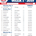 Printable NFL Week 1 Schedule Pick Em Pool 2019 Nfl Week