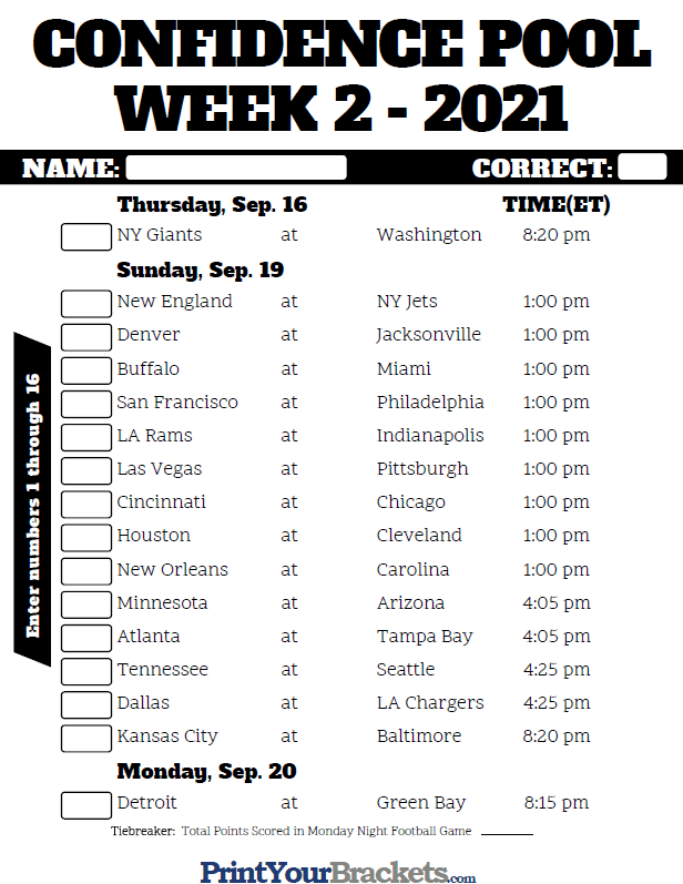 Nfl Week 2 Printable Schedule