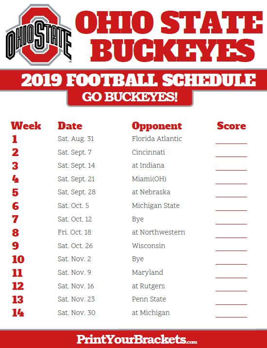 Printable Ohio State Buckeyes Football Schedule Ohio 