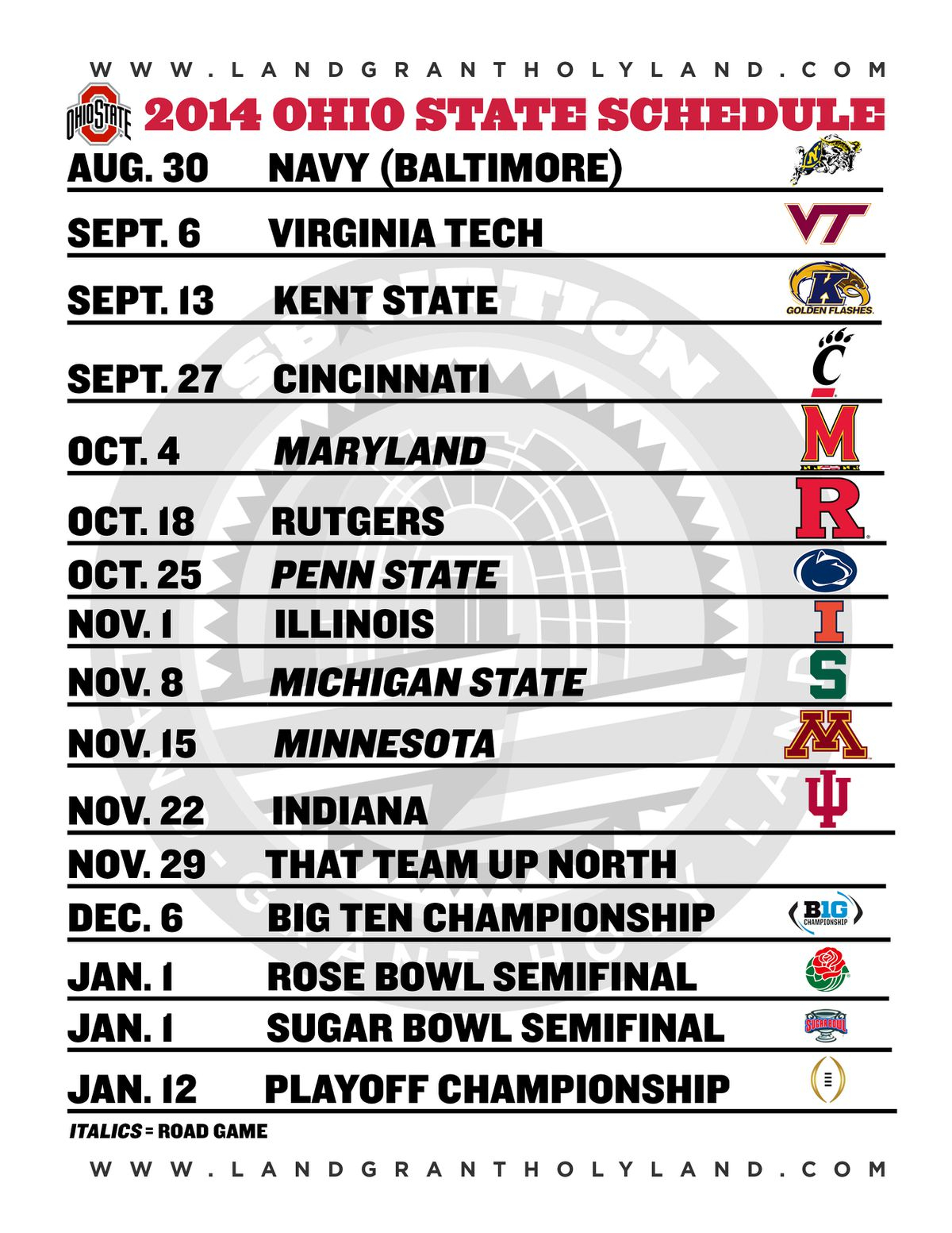 Printable Ohio State Football Schedule 2014 Land Grant 