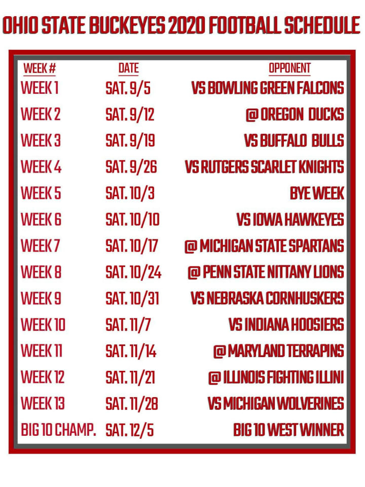 Printable Ohio State Football Schedule 2020