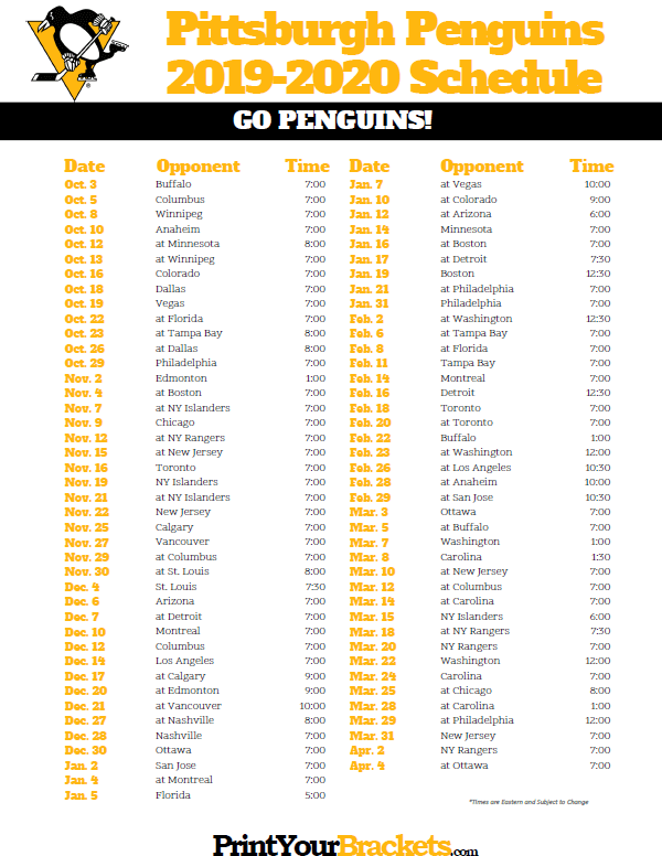 Pittsburgh Penguins 2022 Schedule Printable - Printable World Holiday