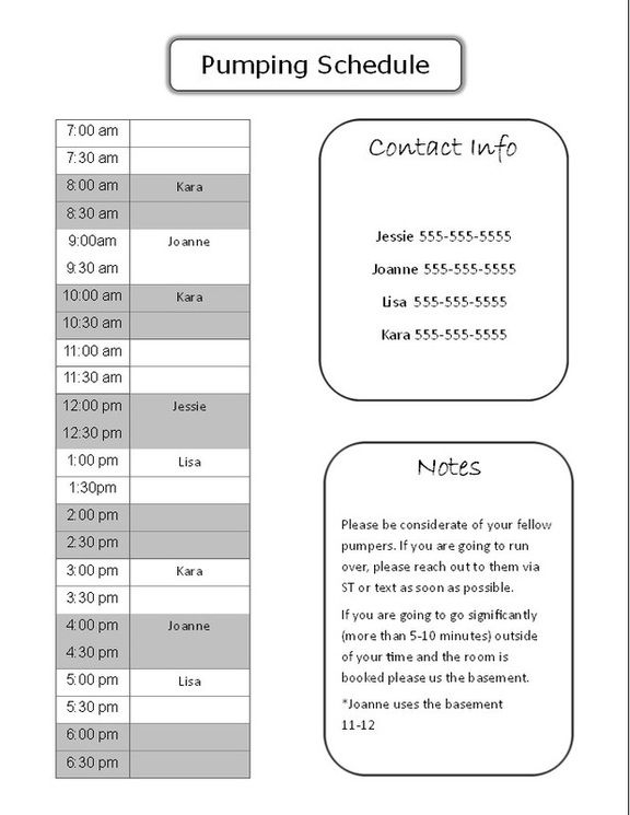 Printable Pumping Schedule Working Mom s Life Easier 