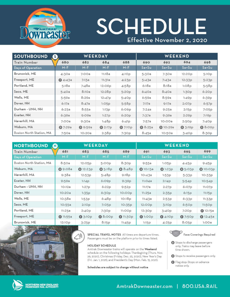 Printable Schedules Amtrak Downeaster