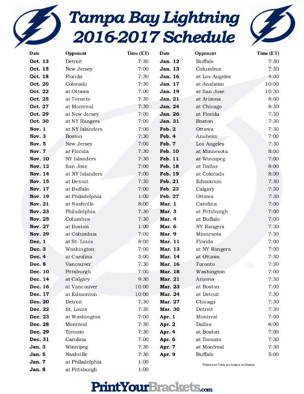 Printable Lightning Schedule