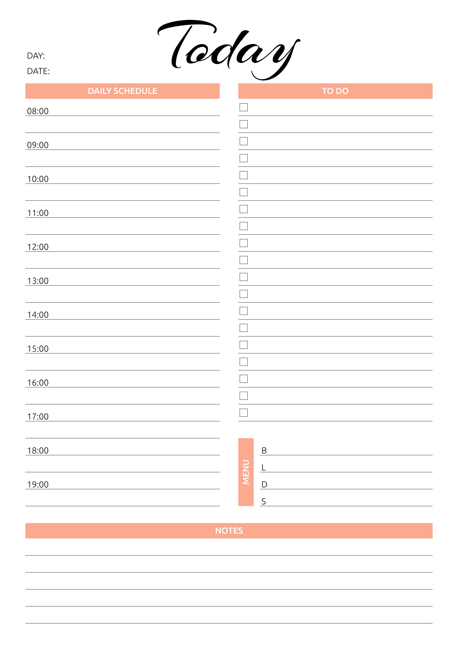 Printable Today Hourly Planner PDF Download Daily 