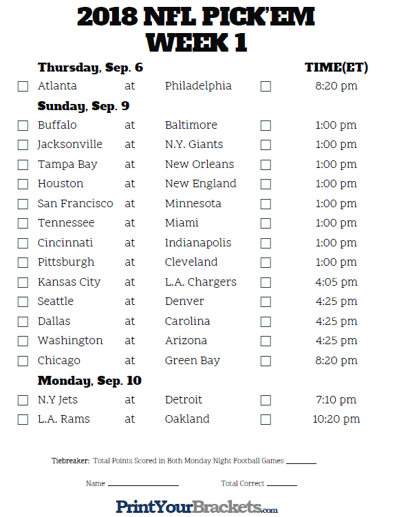 Nfl Week 1 Schedule Printable - FreePrintableTM.com | FreePrintableTM.com