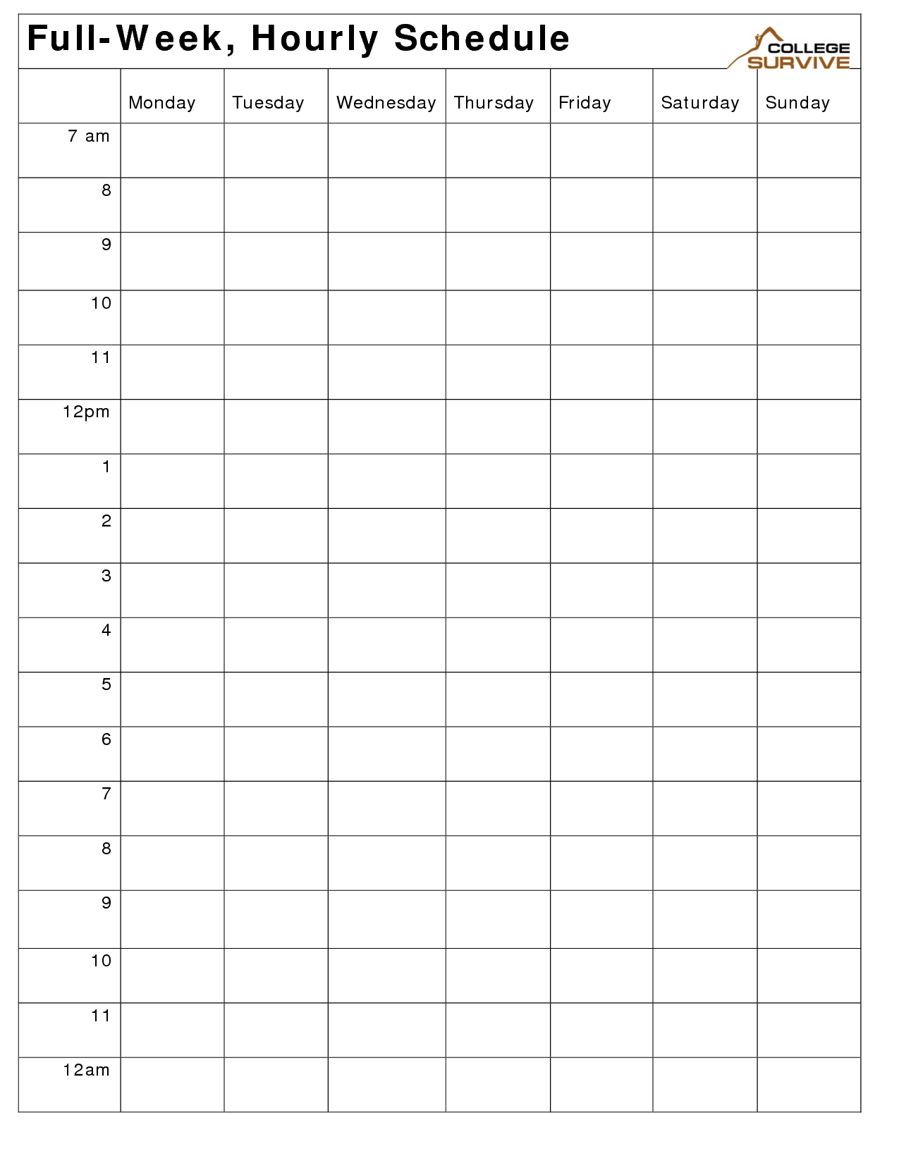 Printable Weekly Hourly Schedule Template Weekly 