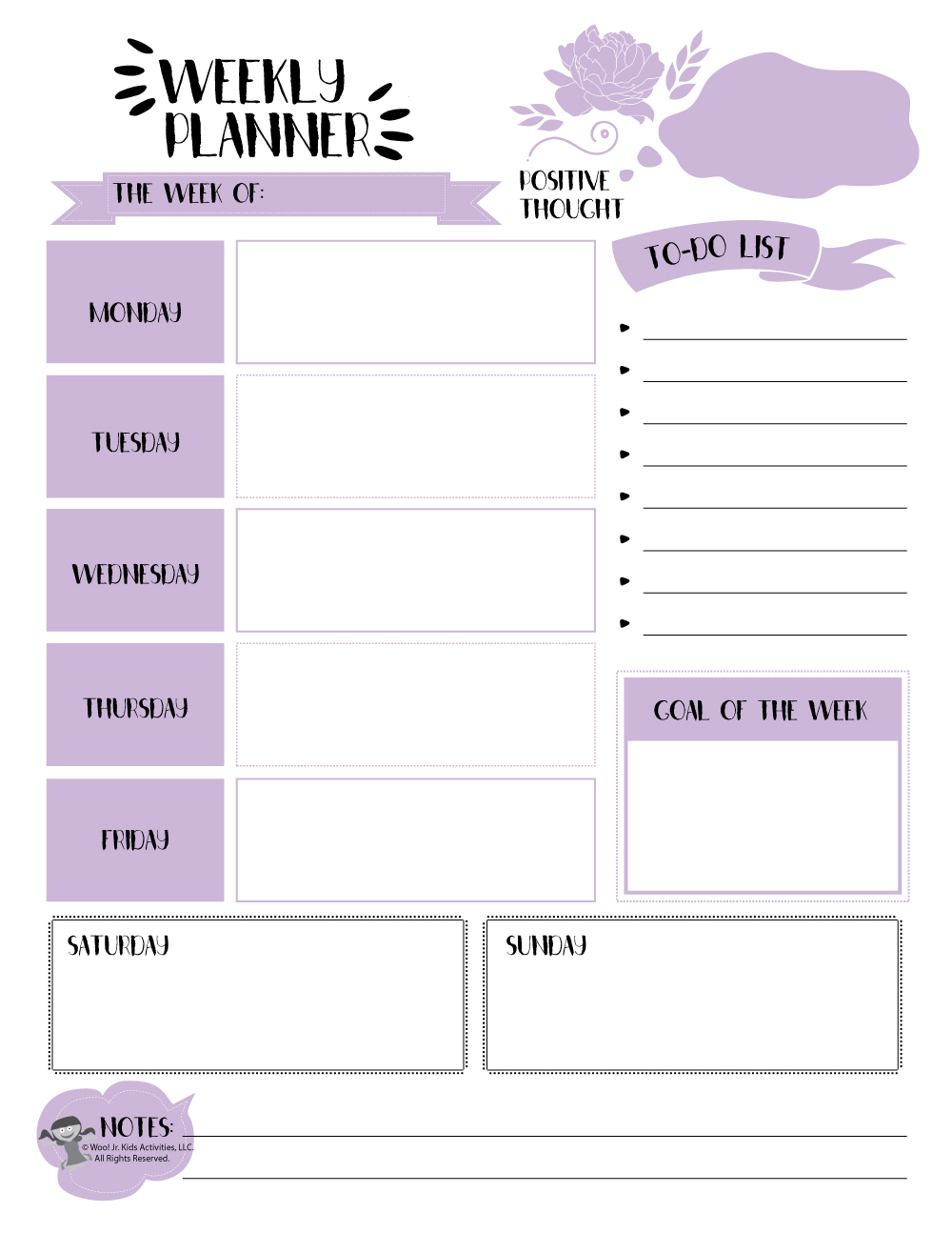 Purple Weekly Planner Page To Print Woo Jr Kids Activities