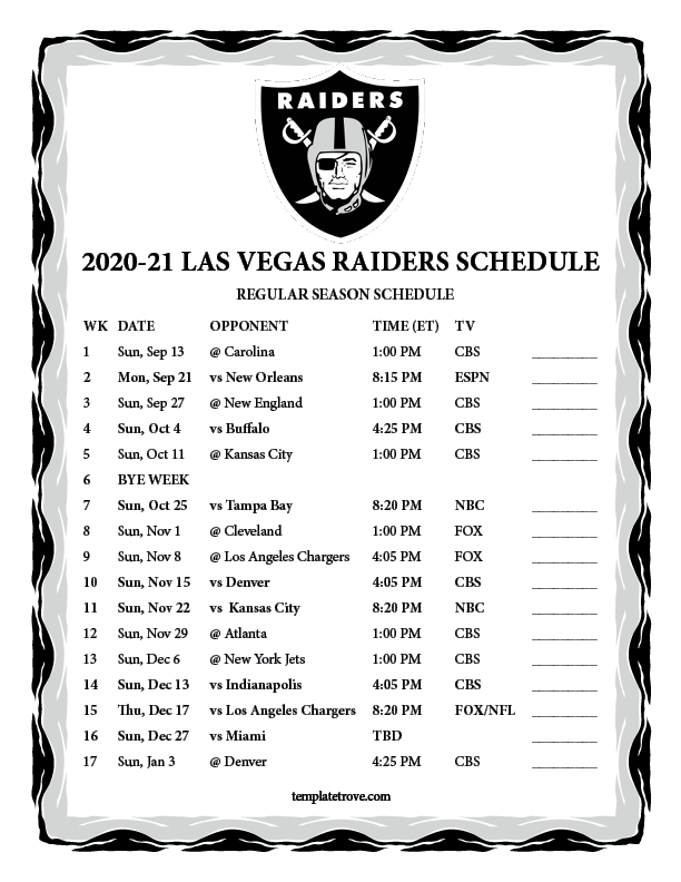 Raiders Schedule Printable - FreePrintableTM.com | FreePrintableTM.com
