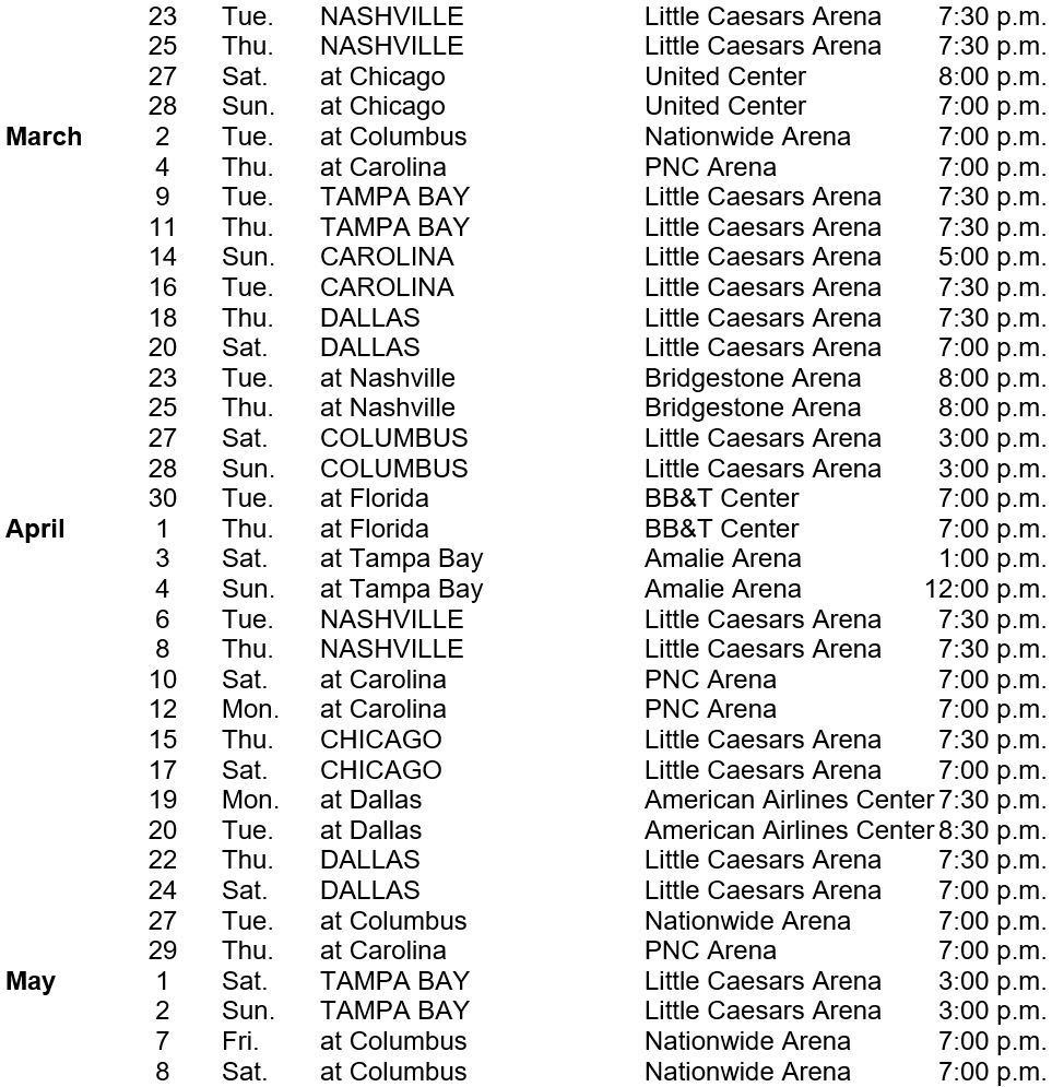 Detroit Red Wings Schedule 2021 2022 Printable