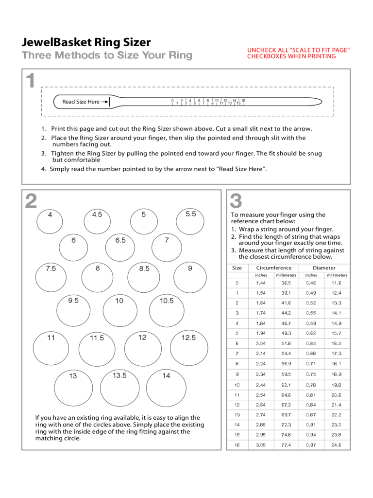 Ring Size Chart 7 Free Templates In PDF Word Excel 