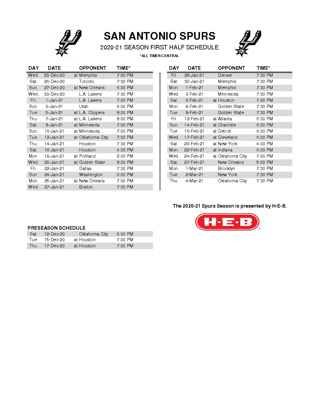 Printable Spurs Schedule 2021 Customize and Print