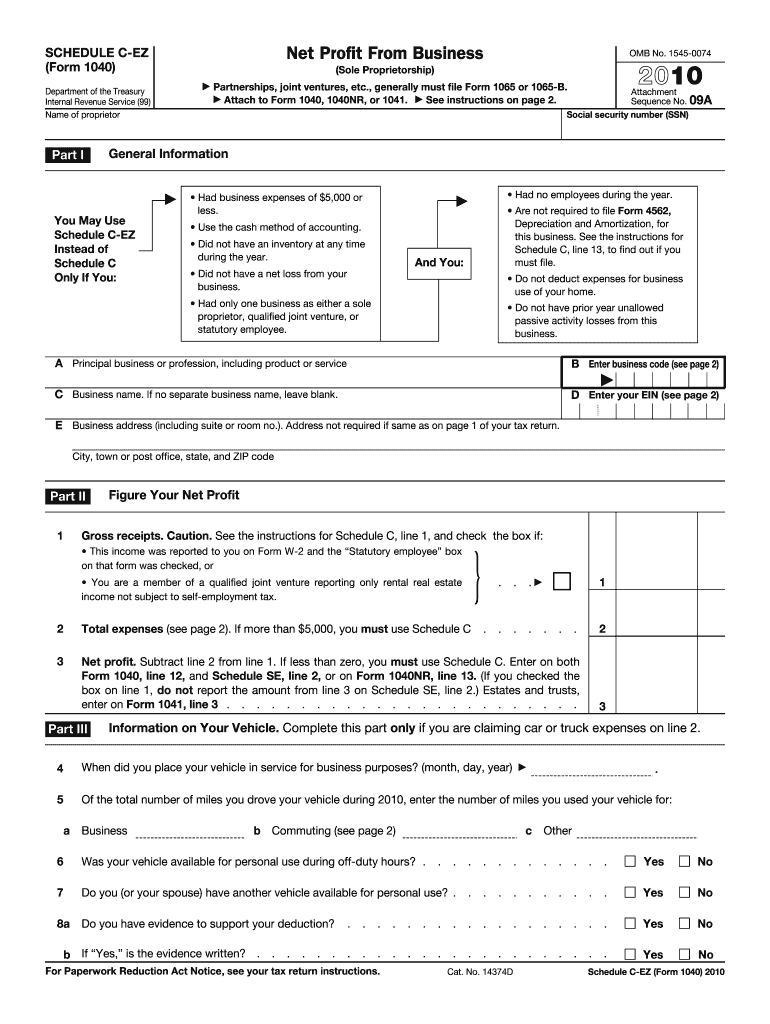 Schedule C Ez Form Fill Out And Sign Printable PDF 