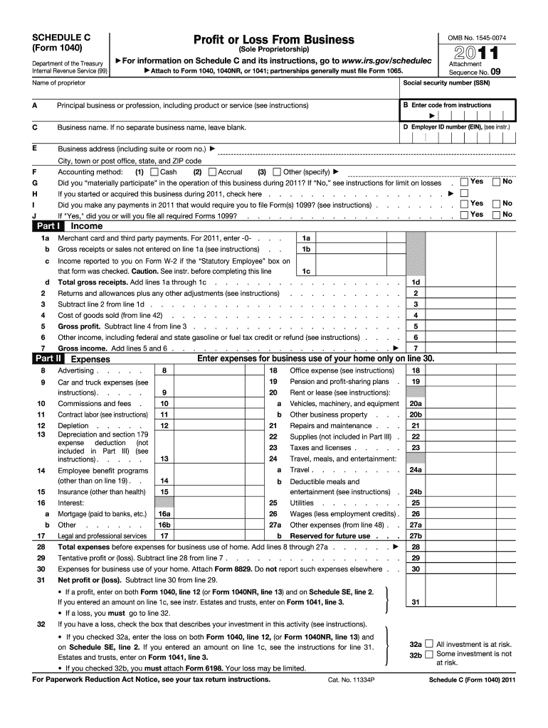Schedule C Form Fill Out And Sign Printable PDF Template 