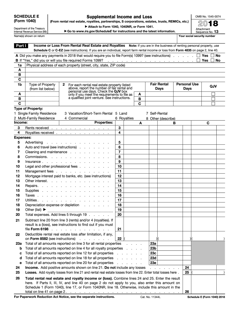 Schedule E 2018 Fill Out And Sign Printable PDF Template 