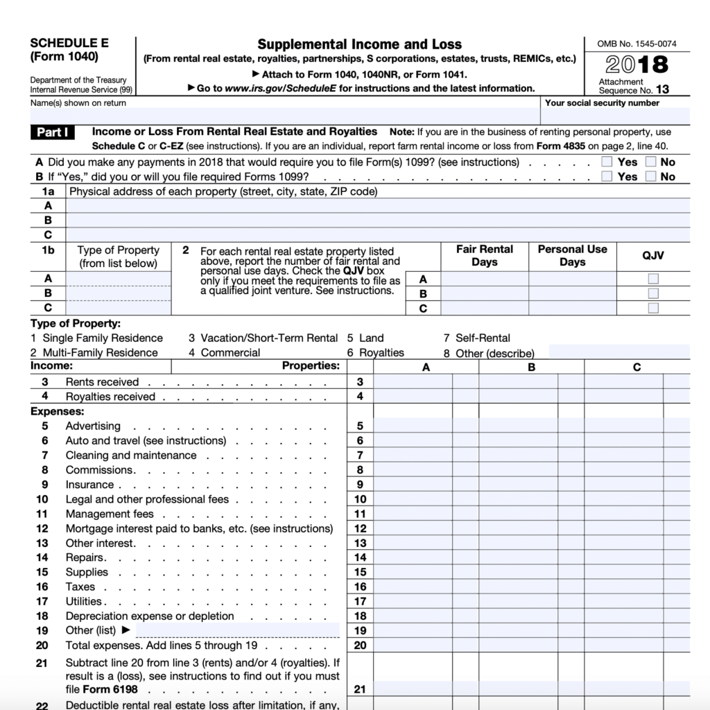 Schedule E Form 1040 Excel 1040 Form Printable