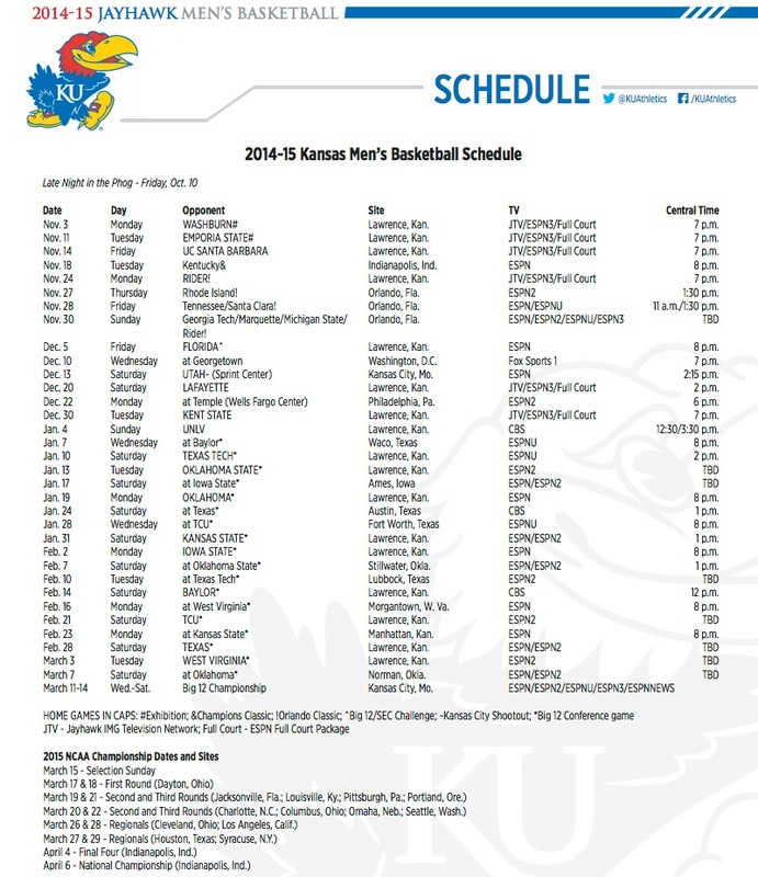 Schedule Kansas Basketball