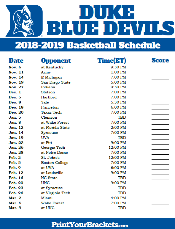 Search Results For Duke Basketball Schedule Printable 
