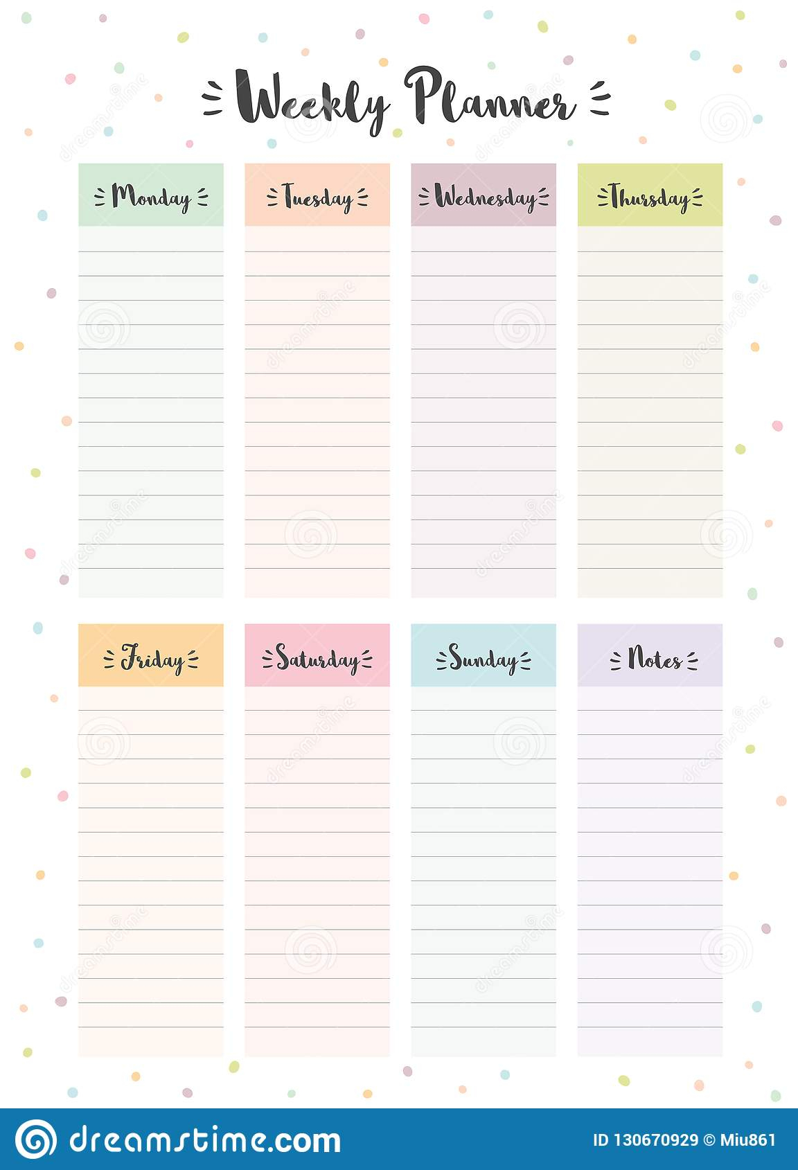 Simple Colorful Weekly Planner Printable Vector Schedule 