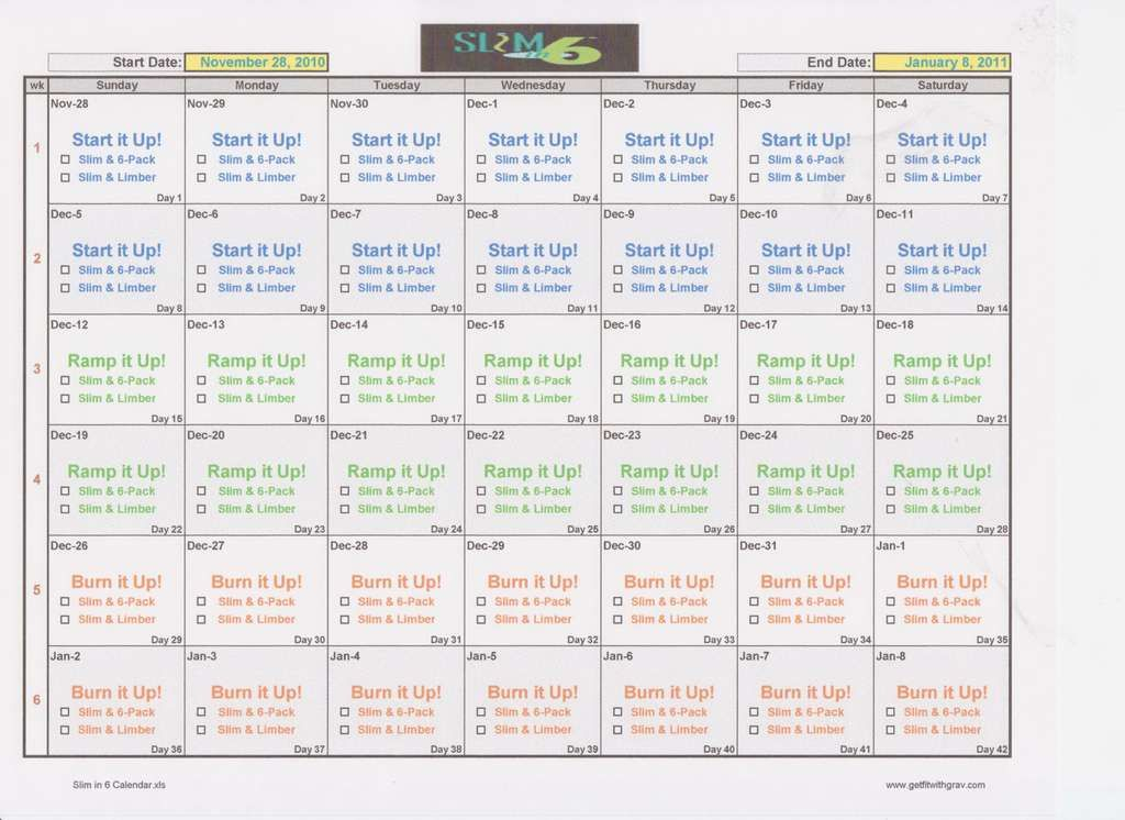 Slim In 6 Printable Calendar Www beachbodycoach 