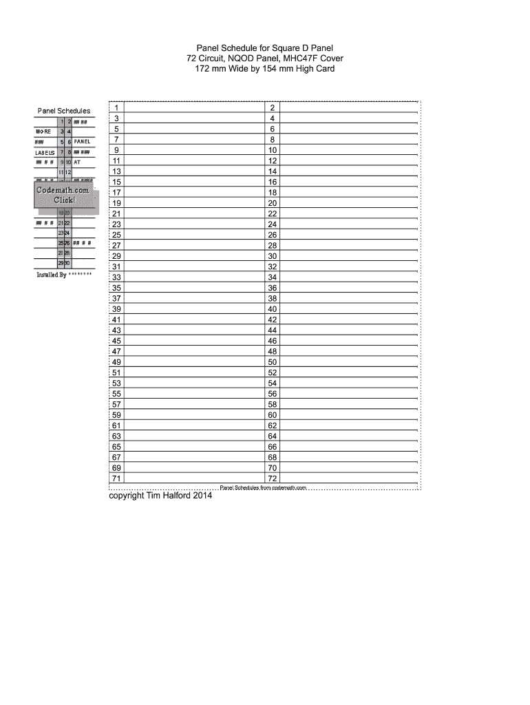 Square D Panel Schedule Template Fill Online Printable 