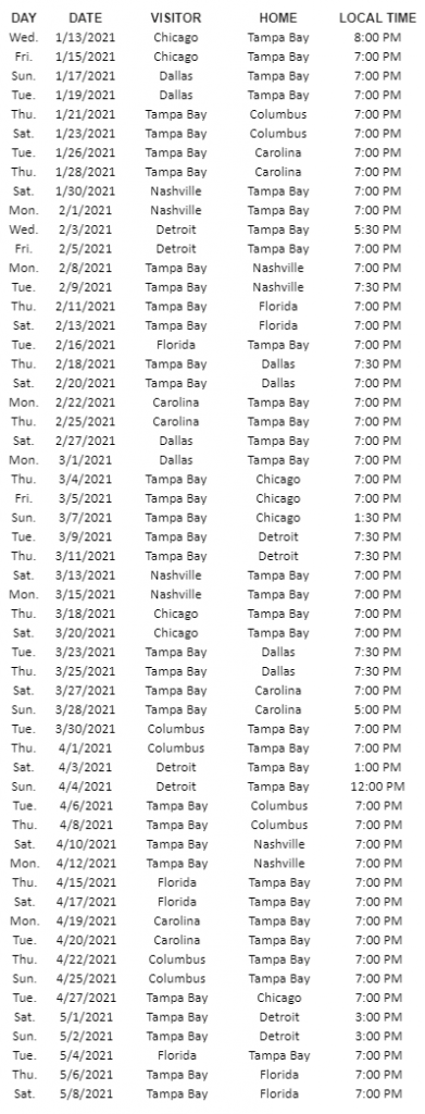 Tampa Bay Lightning 2025 Schedule With Game Times