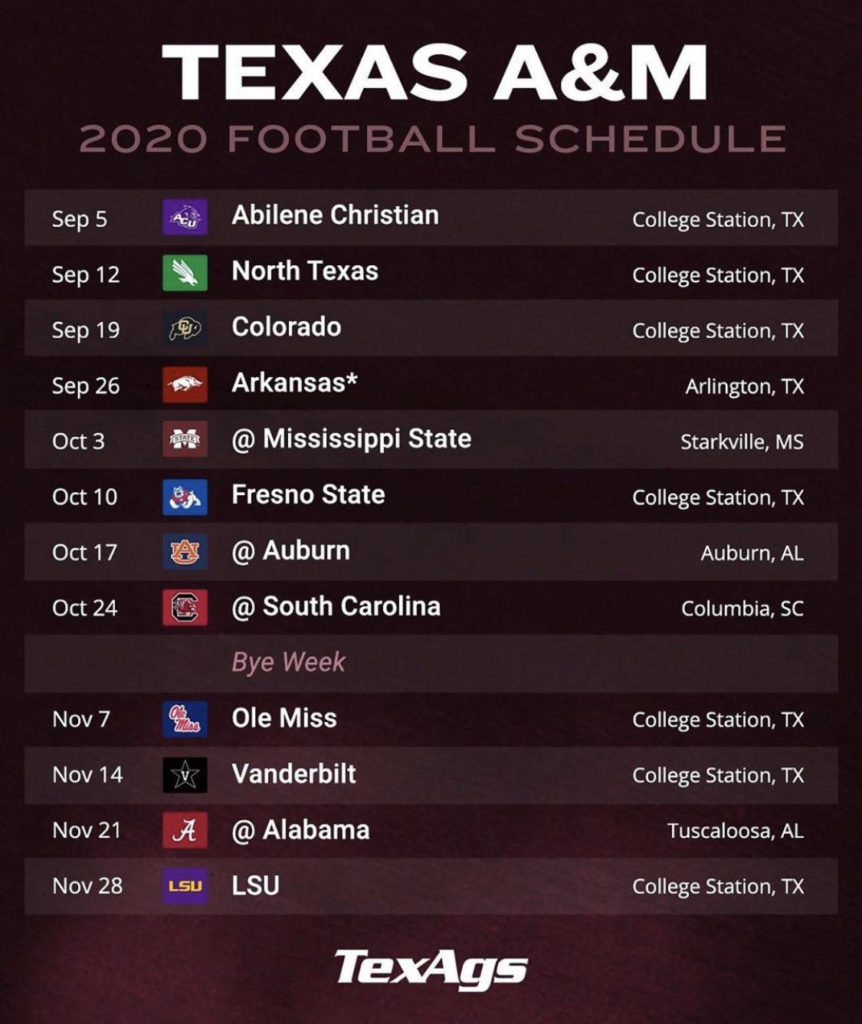 Texas A M 2020 Football Schedule Released 12thMan