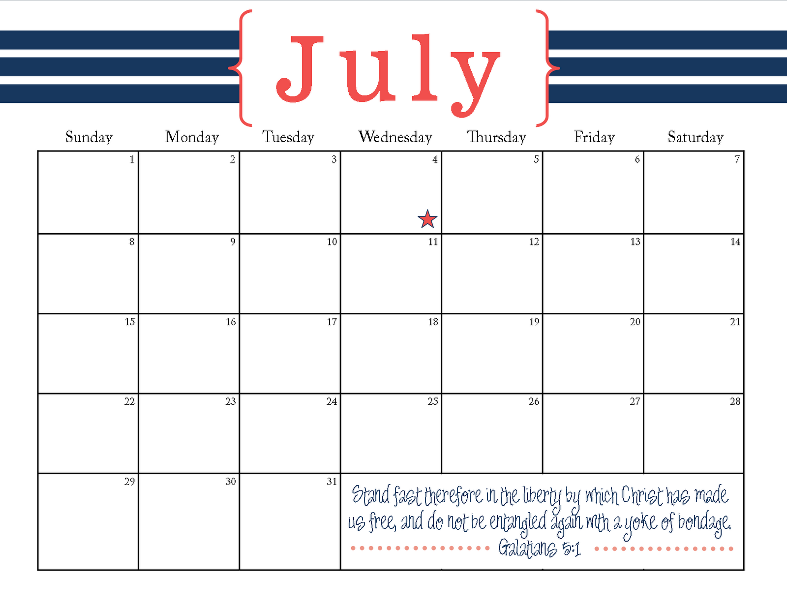 The Blogging Pastors Wife Printable July 2012 Calendar