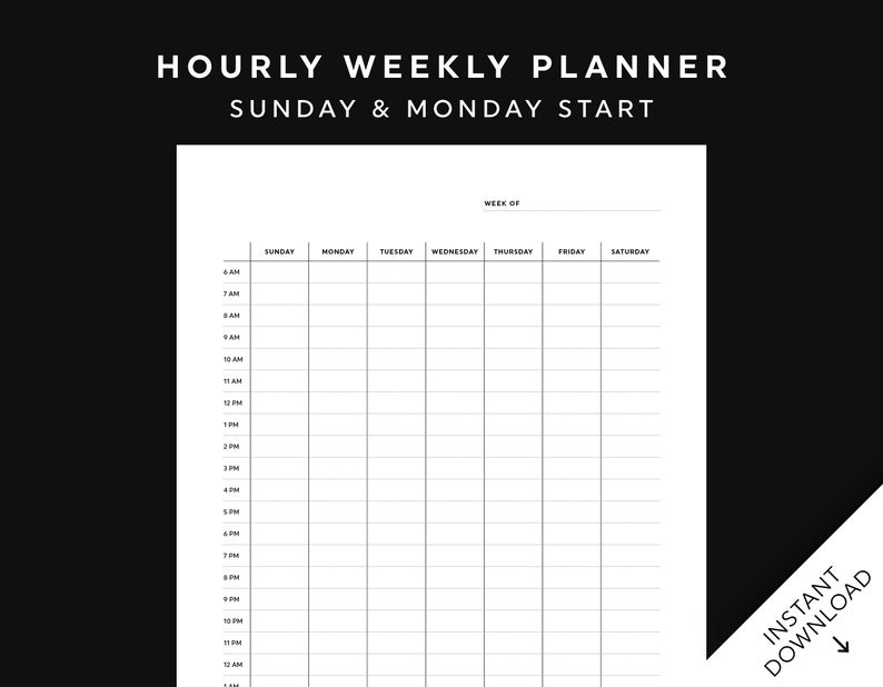 Time Block Planner Printable Hourly Weekly Schedule Daily 