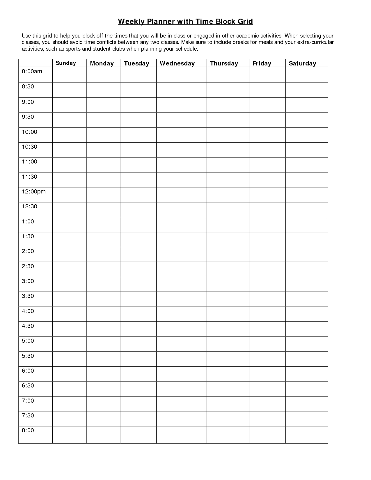 Time Block Schedule Template Printable Schedule Template