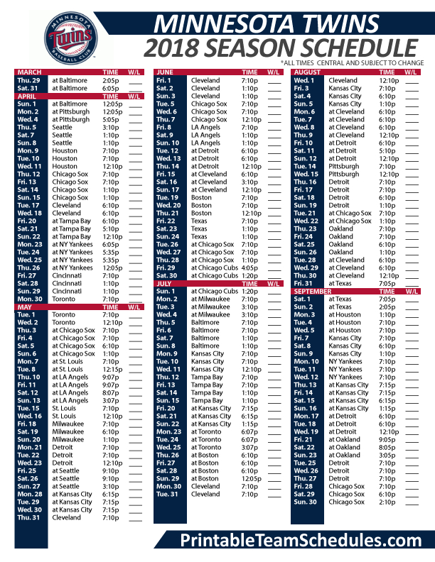 Twins Schedule Printable Shop Fresh