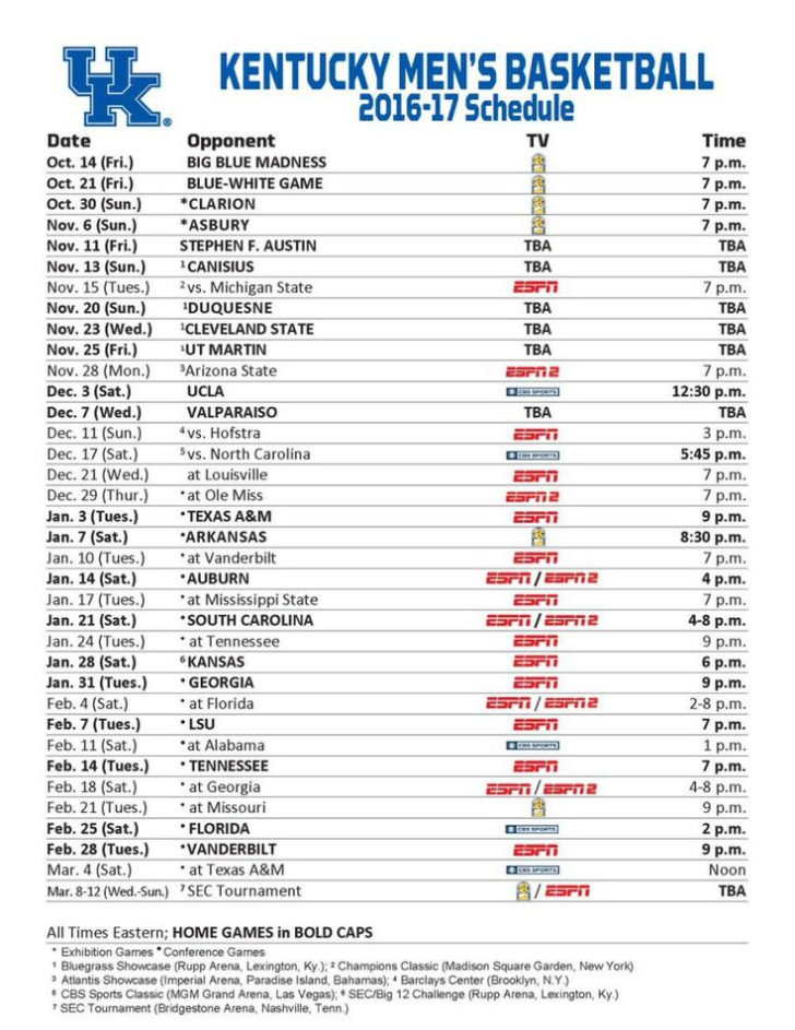 UK Basketball Schedule Released Basketball Schedule