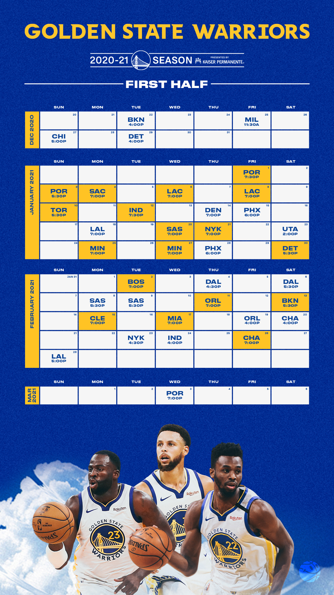 Golden State Warriors Printable Schedule 2021 2022 FreePrintableTM