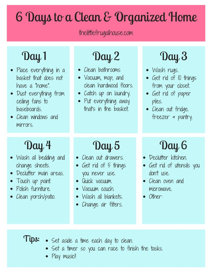 Weekly Cleaning Schedule 6 Day Planner Printable
