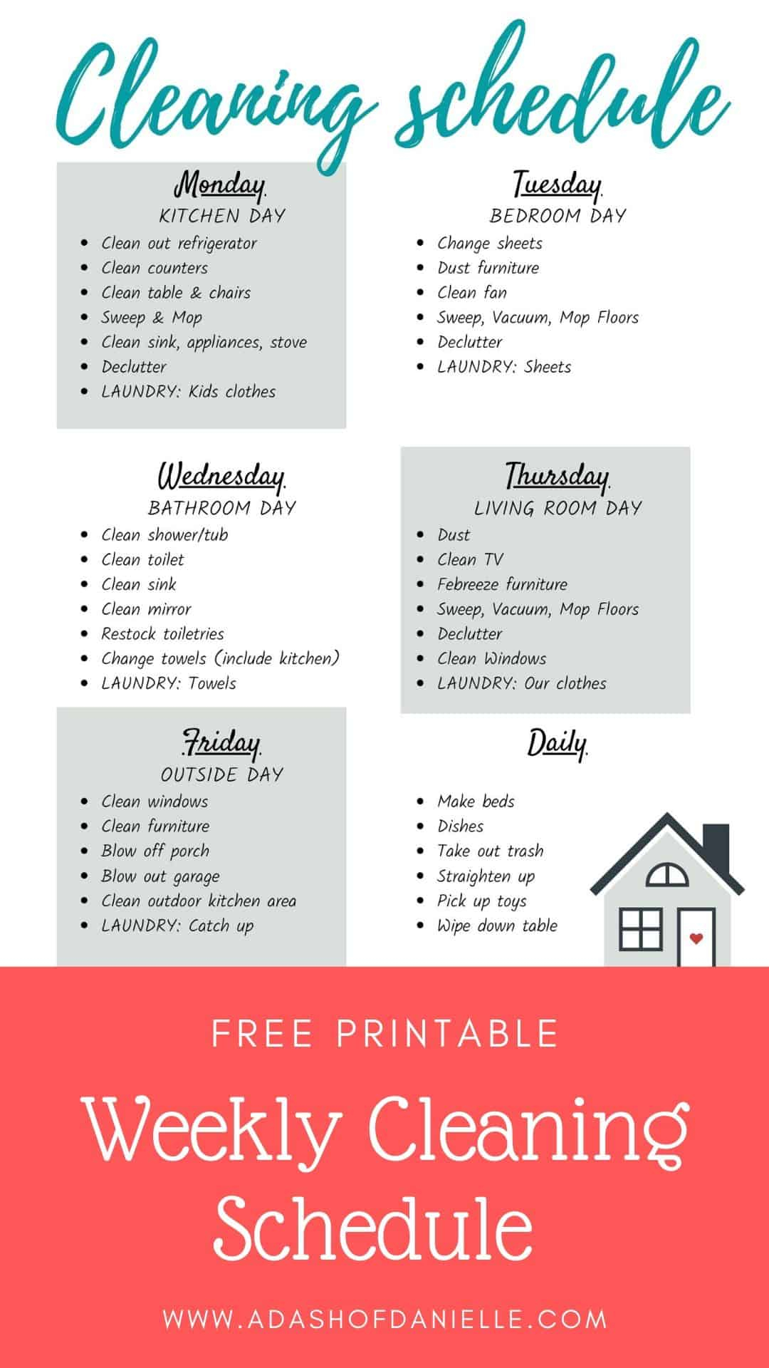 Weekly Cleaning Schedule Free Printable A Dash Of Danielle