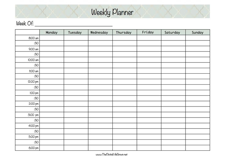 Weekly Half Hourly Planner Hourly Planner Weekly 
